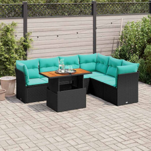 vidaXL 7-delige Loungeset met kussens poly rattan zwart