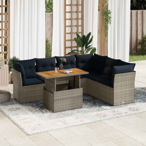 vidaXL 7-delige Loungeset met kussens poly rattan grijs