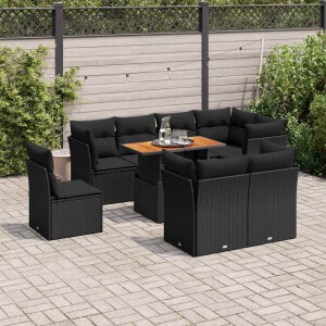 vidaXL 9-delige Loungeset met kussens poly rattan zwart