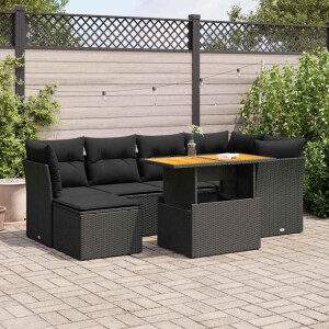 vidaXL 7-delige Loungeset met kussens poly rattan zwart