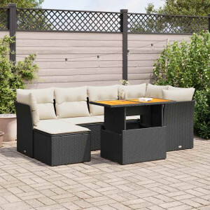 vidaXL 7-delige Loungeset met kussens poly rattan zwart