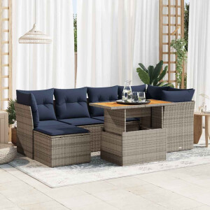 vidaXL 7-delige Loungeset met kussens poly rattan grijs