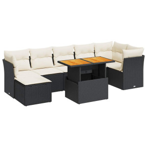 vidaXL 8-delige Loungeset met kussens poly rattan zwart