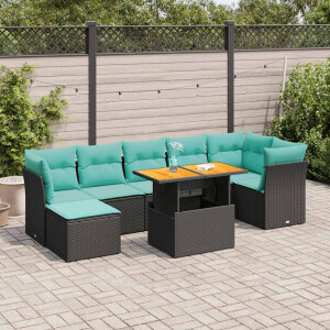 vidaXL 8-delige Loungeset met kussens poly rattan zwart