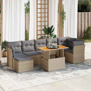 vidaXL 8-delige Loungeset met kussens poly rattan beige