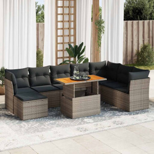 vidaXL 9-delige Loungeset met kussens poly rattan grijs