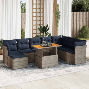 vidaXL 6-delige Loungeset met kussens poly rattan grijs