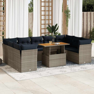 vidaXL 10-delige Loungeset met kussens poly rattan grijs