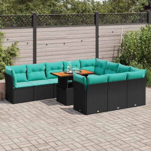 vidaXL 11-delige Loungeset met kussens poly rattan zwart
