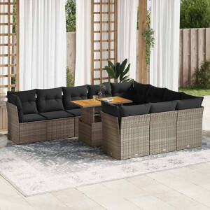 vidaXL 11-delige Loungeset met kussens poly rattan grijs