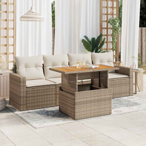 vidaXL 5-delige Loungeset met kussens poly rattan beige