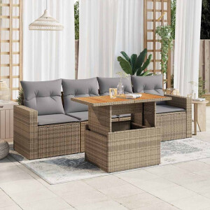 vidaXL 5-delige Loungeset met kussens poly rattan beige