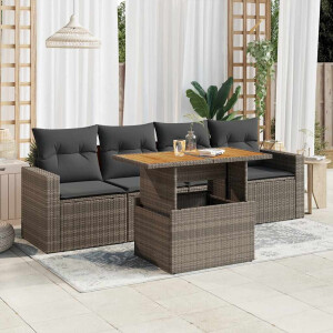 vidaXL 5-delige Loungeset met kussens poly rattan grijs