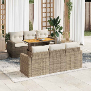 vidaXL 7-delige Loungeset met kussens poly rattan beige