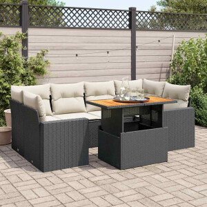 vidaXL 7-delige Loungeset met kussens poly rattan zwart