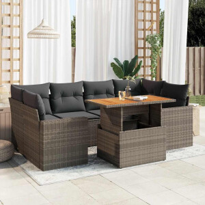 vidaXL 7-delige Loungeset met kussens poly rattan grijs