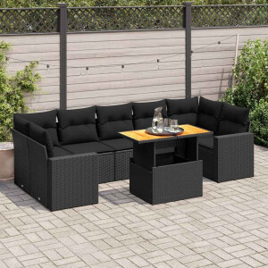 vidaXL 8-delige Loungeset met kussens poly rattan zwart
