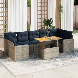 vidaXL 8-delige Loungeset met kussens poly rattan grijs