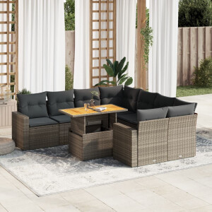 vidaXL 9-delige Loungeset met kussens poly rattan grijs