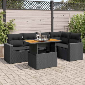vidaXL 6-delige Loungeset met kussens poly rattan zwart