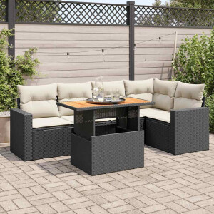 vidaXL 6-delige Loungeset met kussens poly rattan zwart