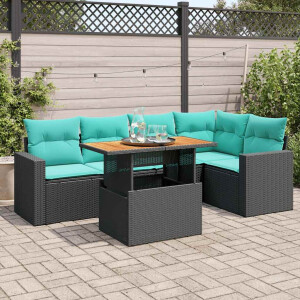 vidaXL 6-delige Loungeset met kussens poly rattan zwart