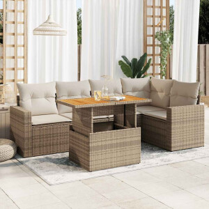 vidaXL 6-delige Loungeset met kussens poly rattan beige
