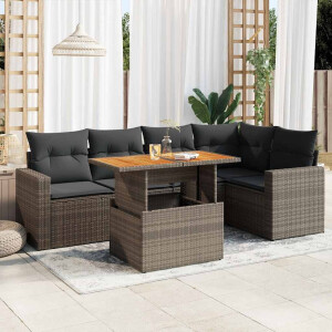 vidaXL 6-delige Loungeset met kussens poly rattan grijs