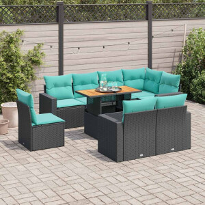 vidaXL 9-delige Loungeset met kussens poly rattan zwart