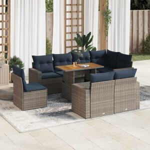 vidaXL 9-delige Loungeset met kussens poly rattan grijs