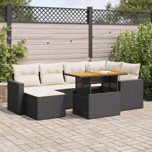 vidaXL 7-delige Loungeset met kussens poly rattan zwart