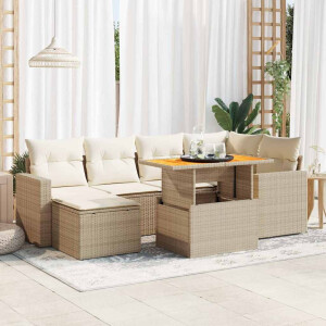 vidaXL 7-delige Loungeset met kussens poly rattan beige