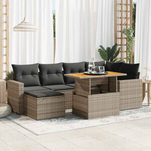 vidaXL 7-delige Loungeset met kussens poly rattan grijs