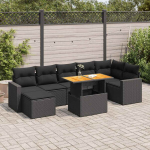 vidaXL 8-delige Loungeset met kussens poly rattan zwart