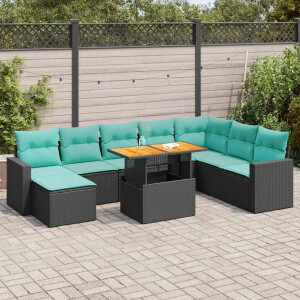 vidaXL 9-delige Loungeset met kussens poly rattan zwart