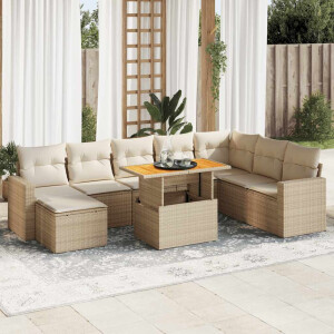 vidaXL 9-delige Loungeset met kussens poly rattan beige