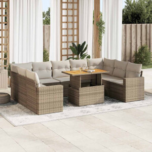 vidaXL 10-delige Loungeset met kussens poly rattan beige