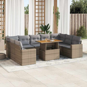 vidaXL 10-delige Loungeset met kussens poly rattan beige