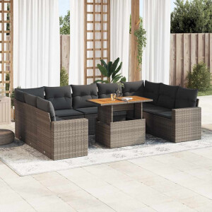 vidaXL 10-delige Loungeset met kussens poly rattan grijs