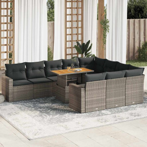 vidaXL 11-delige Loungeset met kussens poly rattan grijs