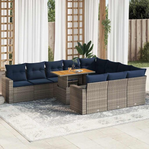 vidaXL 11-delige Loungeset met kussens poly rattan grijs