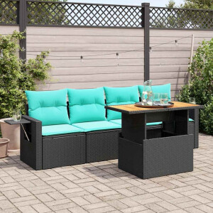 vidaXL 5-delige Loungeset met kussens poly rattan zwart