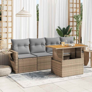 vidaXL 5-delige Loungeset met kussens poly rattan beige