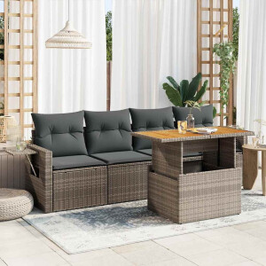 vidaXL 5-delige Loungeset met kussens poly rattan grijs