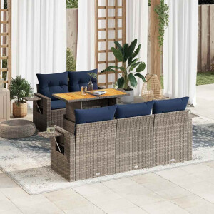 vidaXL 6-delige Loungeset met kussens poly rattan grijs
