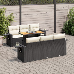 vidaXL 7-delige Loungeset met kussens poly rattan zwart