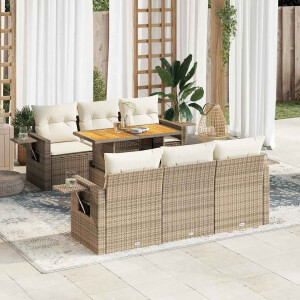 vidaXL 7-delige Loungeset met kussens poly rattan beige