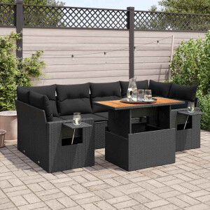 vidaXL 7-delige Loungeset met kussens poly rattan zwart