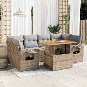 vidaXL 7-delige Loungeset met kussens poly rattan beige