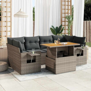 vidaXL 7-delige Loungeset met kussens poly rattan grijs